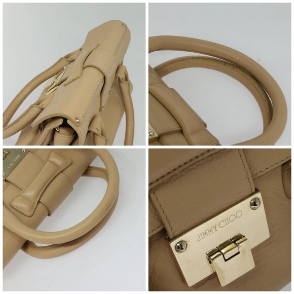 Jimmy Choo Hand Bag Leather Beige Gold Auth bs28764 - Picture 16 of 16